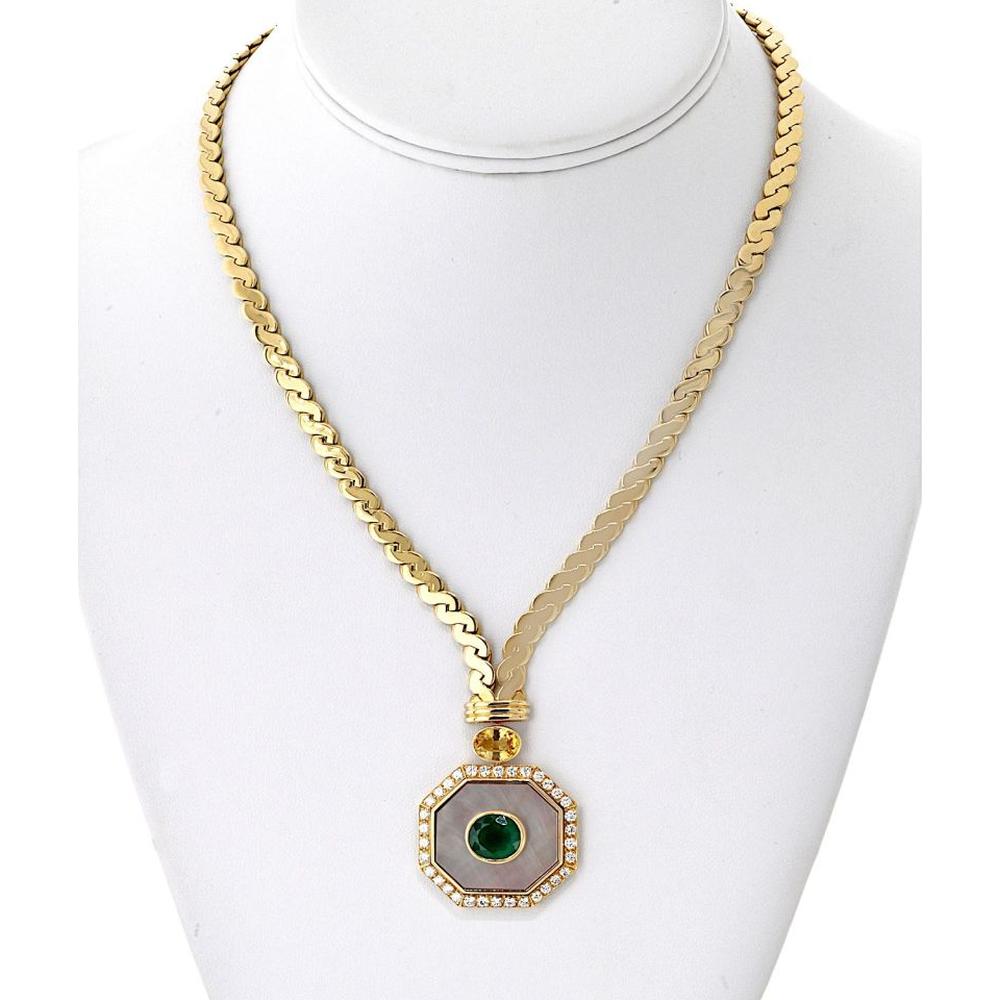 Van Cleef & Arpels 18K Yellow Gold Pendant Necklace with Emeralds, Yellow Sapphires, and Mother-of-Pearl - Vintage Masterpiece
