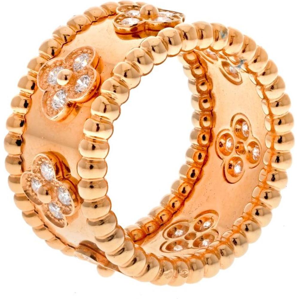 Van Cleef Arpels 18K Yellow Gold Perlee Diamond Ring Timeless