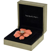 Van Cleef & Arpels 18K Yellow Gold Rose De Noel Coral and Diamond Flower Brooch - Exquisite Nature-inspired Jewelry