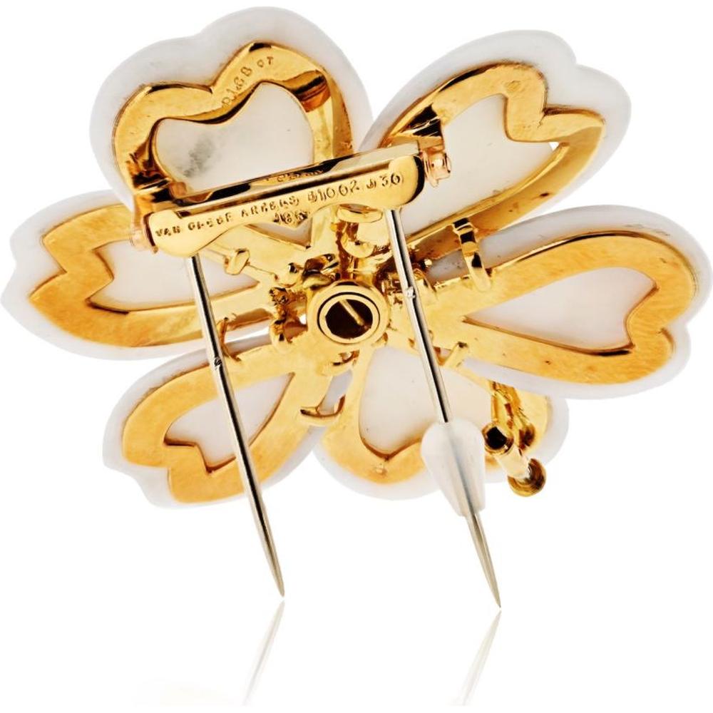 Van Cleef & Arpels 18K Yellow Gold Rose de Noël White Coral Brooch