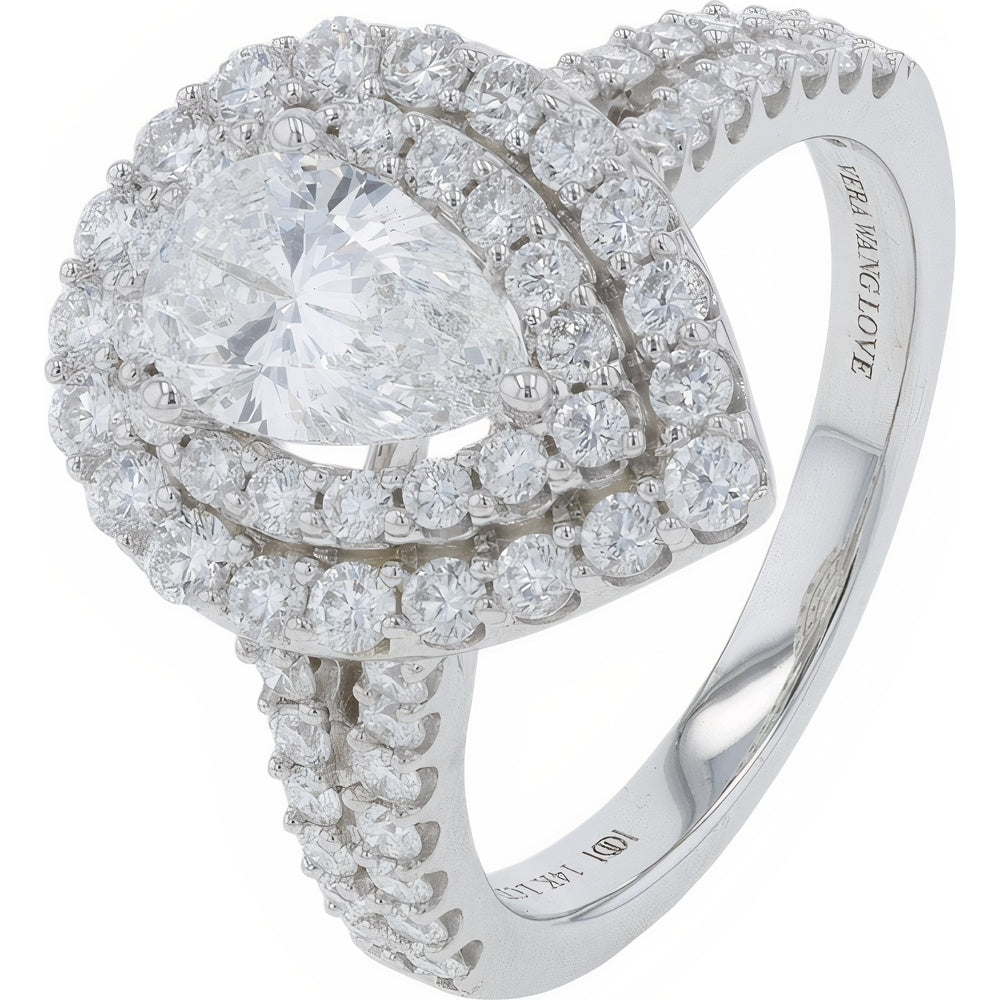 Vera Wang 14K White Gold Emerald-Cut Lab Grown Diamond Engagement Ring with Double Halo and Split Shank - 2.00 Carat Total Diamond Weight