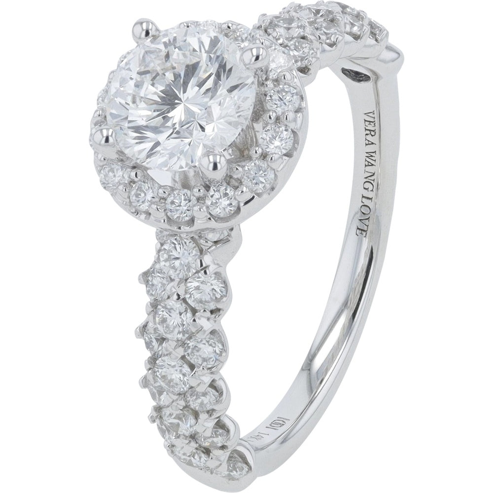 Vera Wang 14K White Gold Halo Engagement Ring with 1.00 Carat Round Lab-Grown Center Diamond and 1.75 Carat Total Diamond Weight