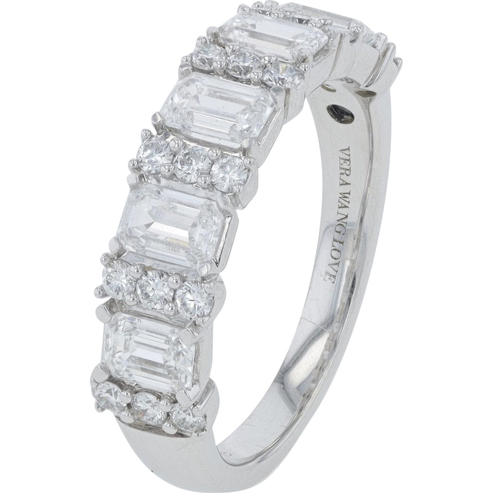 Vera Wang 14K White Gold Wedding Band with Lab Grown Round and Emerald Cut Diamonds - 1.50 Carat Total Diamond Weight