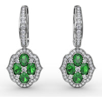 Victorian Style Emerald and Diamond Quatrefoil Dangle Earrings by Fana - 2.01 Carat Total Gemstone Weight