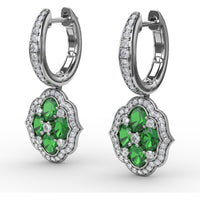 Victorian Style Emerald and Diamond Quatrefoil Dangle Earrings by Fana - 2.01 Carat Total Gemstone Weight