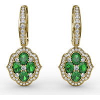 Victorian Style Emerald and Diamond Quatrefoil Dangle Earrings by Fana - 2.01 Carat Total Gemstone Weight