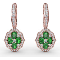 Victorian Style Emerald and Diamond Quatrefoil Dangle Earrings by Fana - 2.01 Carat Total Gemstone Weight