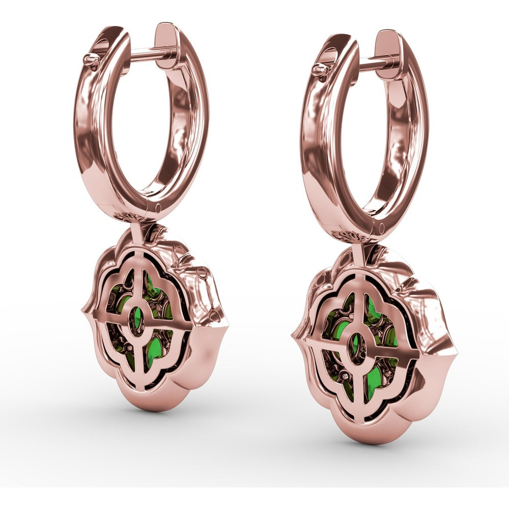 Victorian Style Emerald and Diamond Quatrefoil Dangle Earrings by Fana - 2.01 Carat Total Gemstone Weight