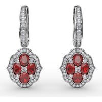 Victorian Style Quatrefoil Ruby and Diamond Dangle Earrings by Fana - 2.57 Carat Total Gemstone Weight
