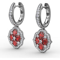 Victorian Style Quatrefoil Ruby and Diamond Dangle Earrings by Fana - 2.57 Carat Total Gemstone Weight