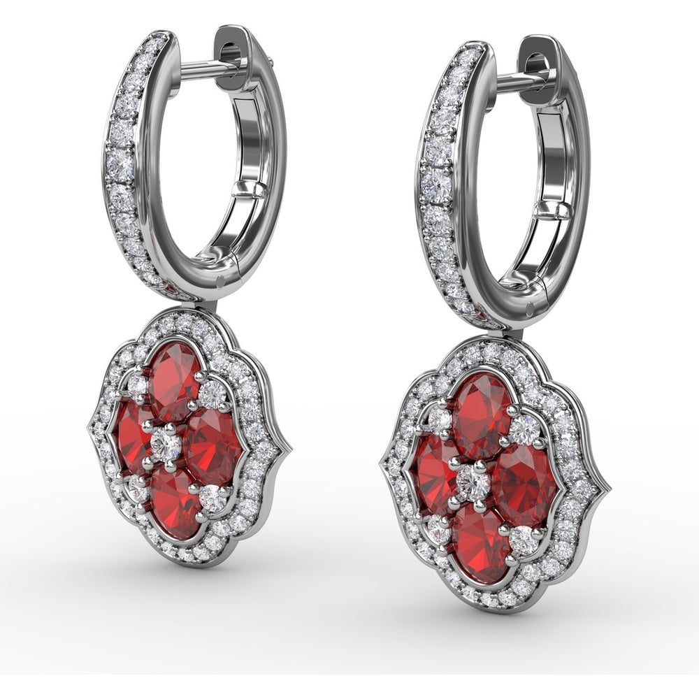 Victorian Style Quatrefoil Ruby and Diamond Dangle Earrings by Fana - 2.57 Carat Total Gemstone Weight