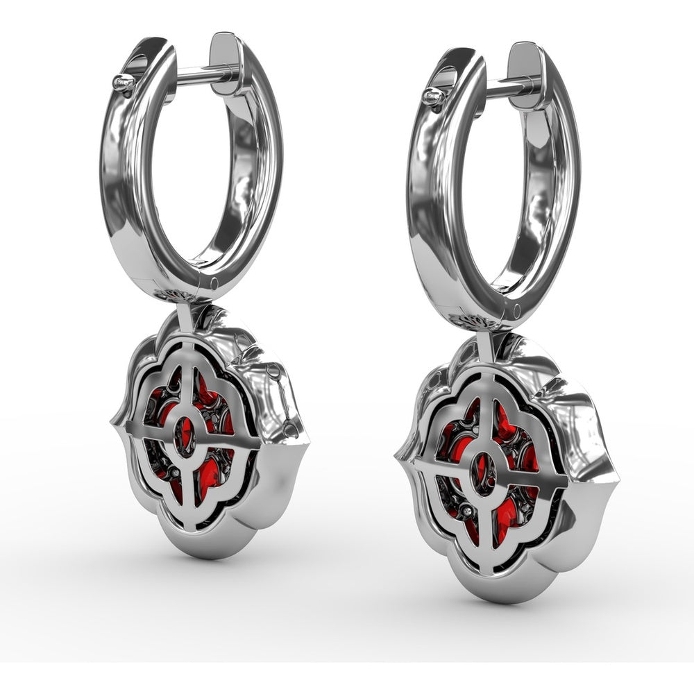 Victorian Style Quatrefoil Ruby and Diamond Dangle Earrings by Fana - 2.57 Carat Total Gemstone Weight