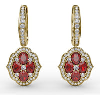Victorian Style Quatrefoil Ruby and Diamond Dangle Earrings by Fana - 2.57 Carat Total Gemstone Weight