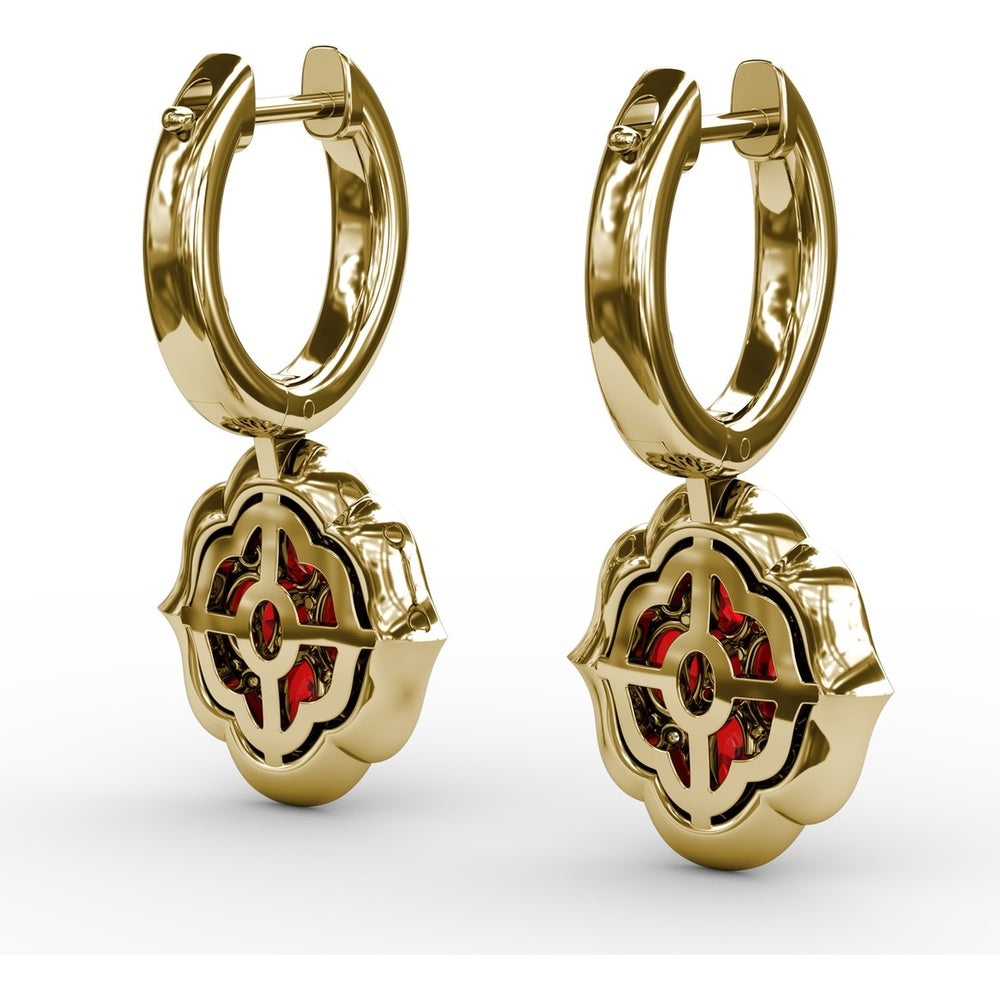 Victorian Style Quatrefoil Ruby and Diamond Dangle Earrings by Fana - 2.57 Carat Total Gemstone Weight