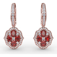 Victorian Style Quatrefoil Ruby and Diamond Dangle Earrings by Fana - 2.57 Carat Total Gemstone Weight