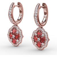 Victorian Style Quatrefoil Ruby and Diamond Dangle Earrings by Fana - 2.57 Carat Total Gemstone Weight
