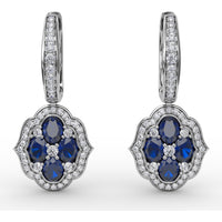 Victorian Style Sapphire and Diamond Dangle Earrings with Quatrefoil Halo by Fana - 2.57 Carat Total Gemstone Weight