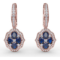 Victorian Style Sapphire and Diamond Dangle Earrings with Quatrefoil Halo by Fana - 2.57 Carat Total Gemstone Weight