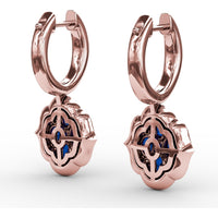 Victorian Style Sapphire and Diamond Dangle Earrings with Quatrefoil Halo by Fana - 2.57 Carat Total Gemstone Weight