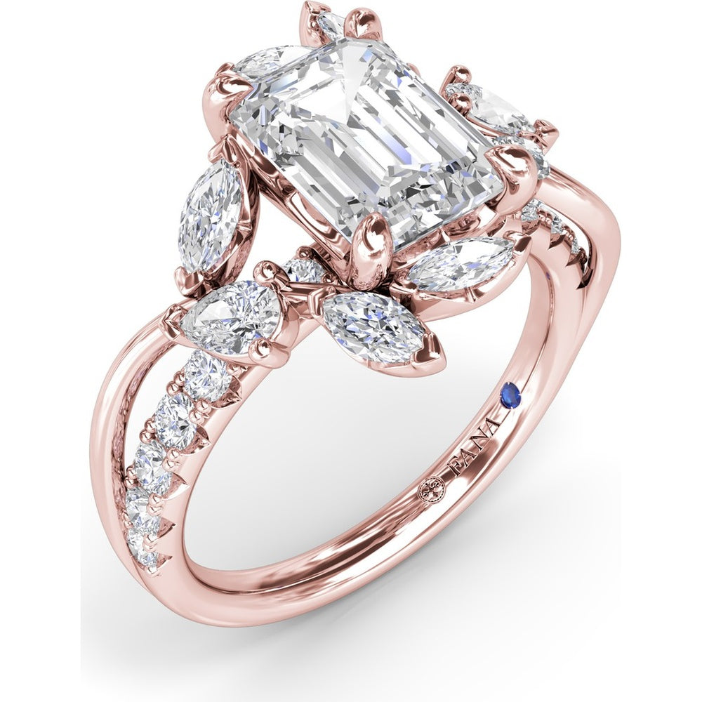 Vine-Inspired Engagement Ring Setting with Emerald Cut Center and Marquise & Pear Side Stones by Fana - 1.17 Carat Total Diamond Weight