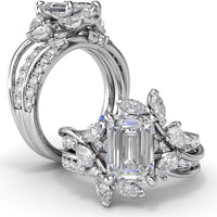 Vine-Inspired Engagement Ring Setting with Emerald Cut Center and Marquise & Pear Side Stones by Fana - 1.17 Carat Total Diamond Weight