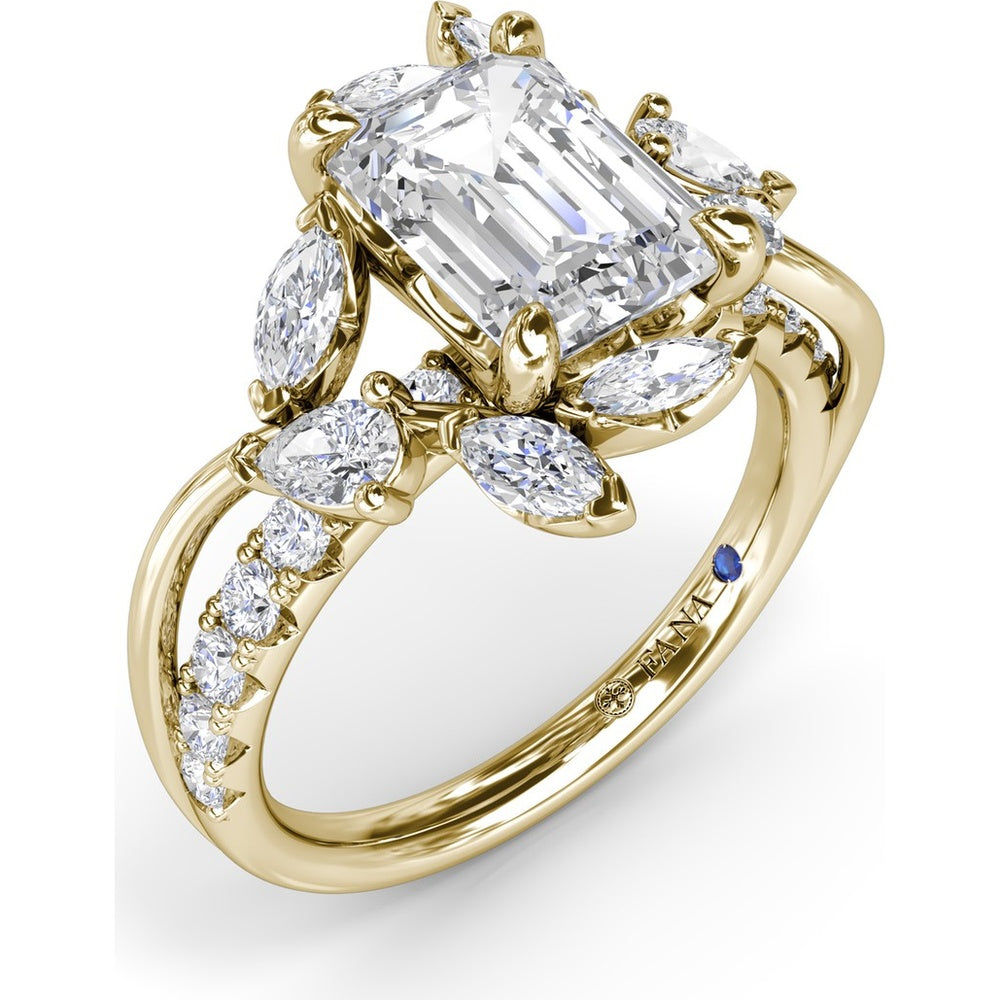 Vine-Inspired Engagement Ring Setting with Emerald Cut Center and Marquise & Pear Side Stones by Fana - 1.17 Carat Total Diamond Weight