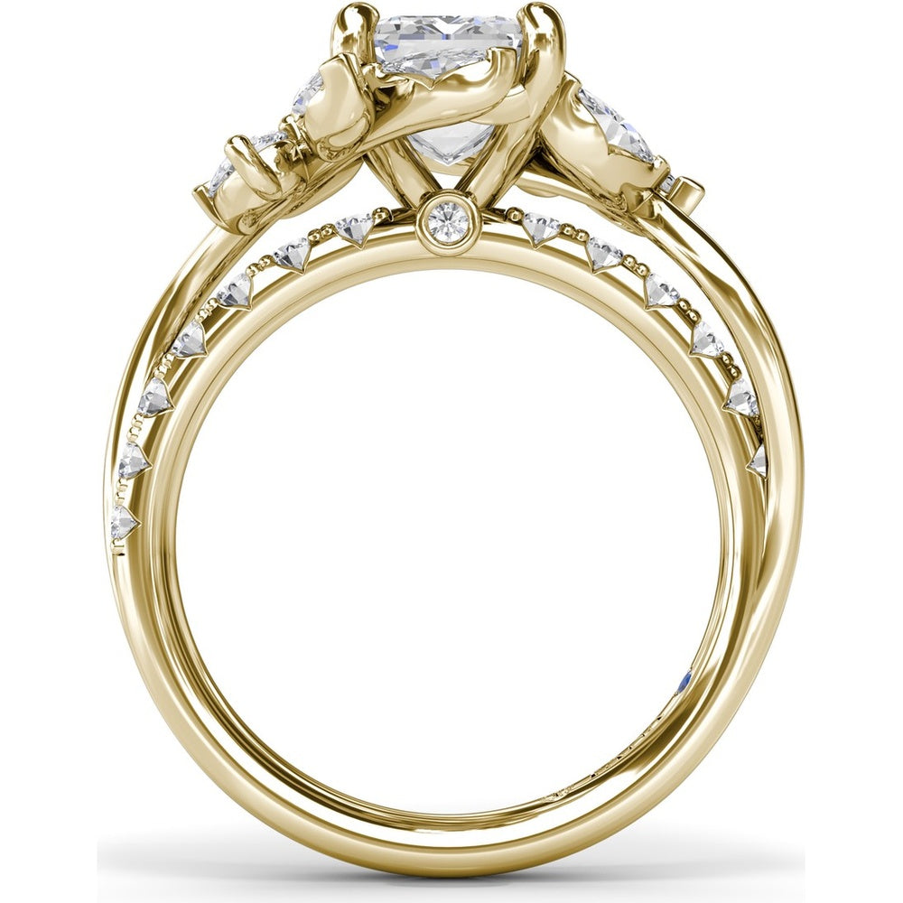 Vine-Inspired Engagement Ring Setting with Emerald Cut Center and Marquise & Pear Side Stones by Fana - 1.17 Carat Total Diamond Weight