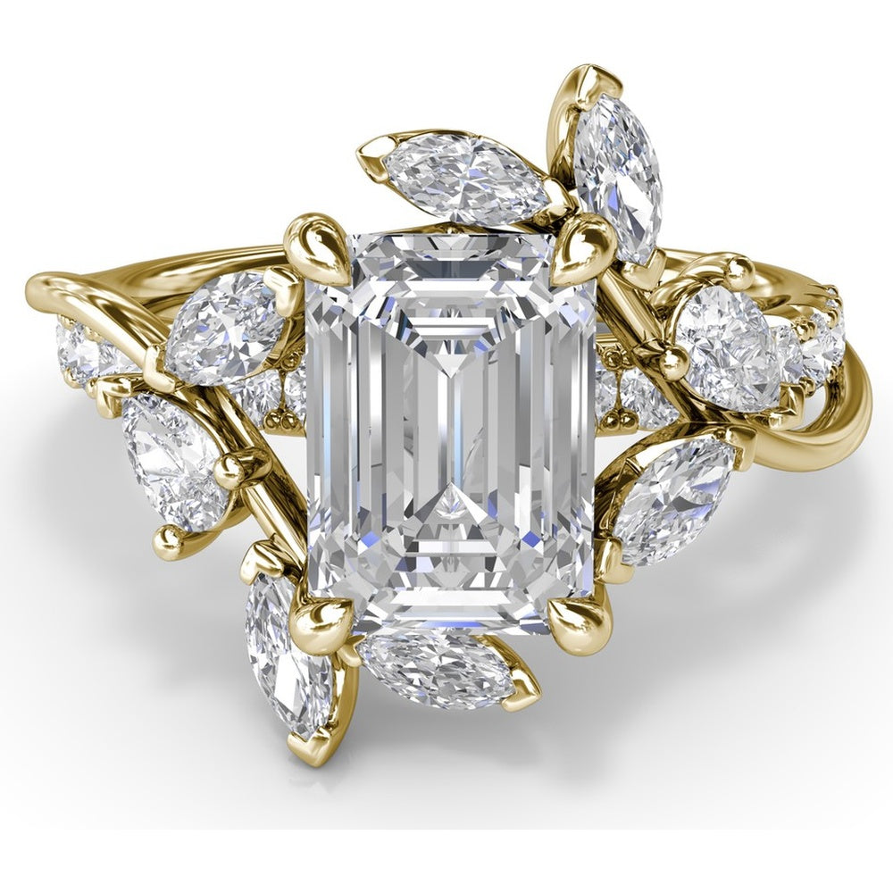 Vine-Inspired Engagement Ring Setting with Emerald Cut Center and Marquise & Pear Side Stones by Fana - 1.17 Carat Total Diamond Weight
