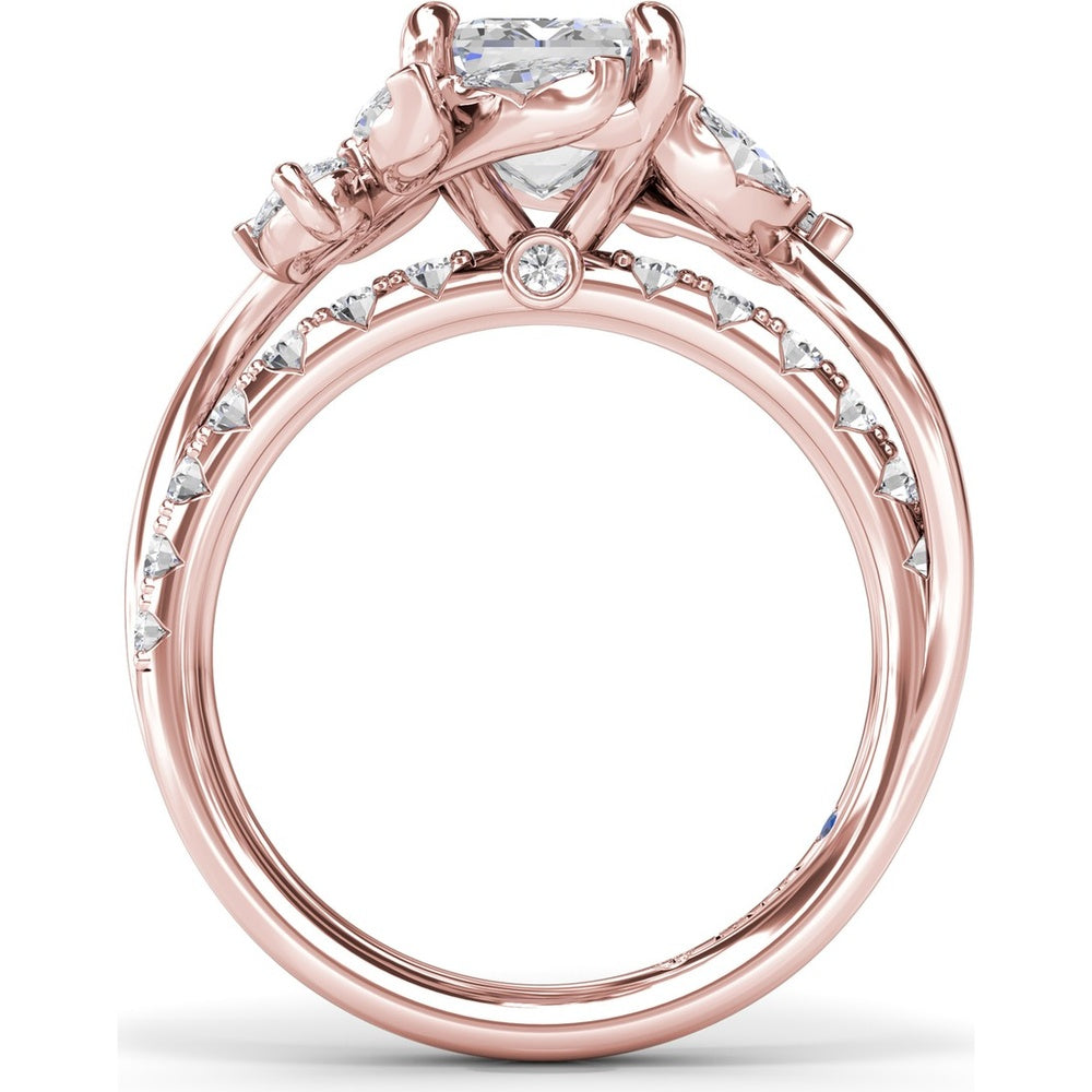 Vine-Inspired Engagement Ring Setting with Emerald Cut Center and Marquise & Pear Side Stones by Fana - 1.17 Carat Total Diamond Weight