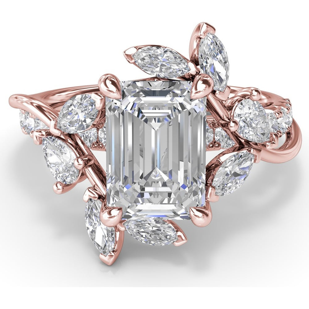 Vine-Inspired Engagement Ring Setting with Emerald Cut Center and Marquise & Pear Side Stones by Fana - 1.17 Carat Total Diamond Weight