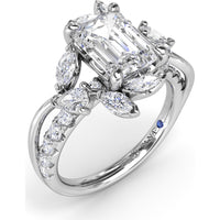 Vine-Inspired Engagement Ring Setting with Emerald Cut Center and Marquise & Pear Side Stones by Fana - 1.17 Carat Total Diamond Weight