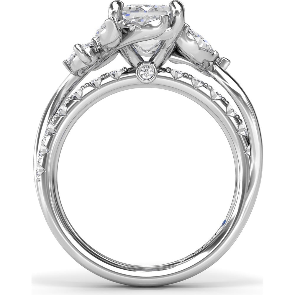 Vine-Inspired Engagement Ring Setting with Emerald Cut Center and Marquise & Pear Side Stones by Fana - 1.17 Carat Total Diamond Weight