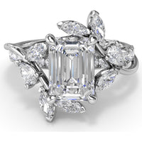 Vine-Inspired Engagement Ring Setting with Emerald Cut Center and Marquise & Pear Side Stones by Fana - 1.17 Carat Total Diamond Weight