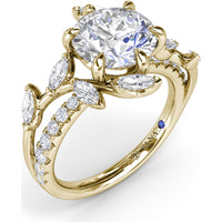 Vine-Inspired Split Shank Engagement Ring Setting with Marquise and Pavé Diamond Accents by Fana - 0.92 Carat Total Diamond Weight