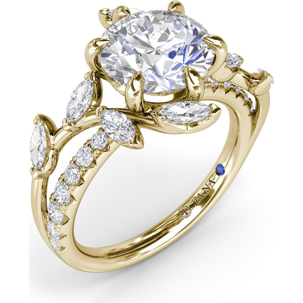 Vine-Inspired Split Shank Engagement Ring Setting with Marquise and Pavé Diamond Accents by Fana - 0.92 Carat Total Diamond Weight