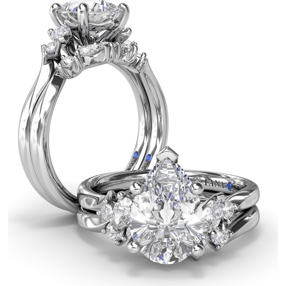 Vine-Inspired Split Shank Engagement Ring Setting with Marquise and Pavé Diamond Accents by Fana - 0.92 Carat Total Diamond Weight