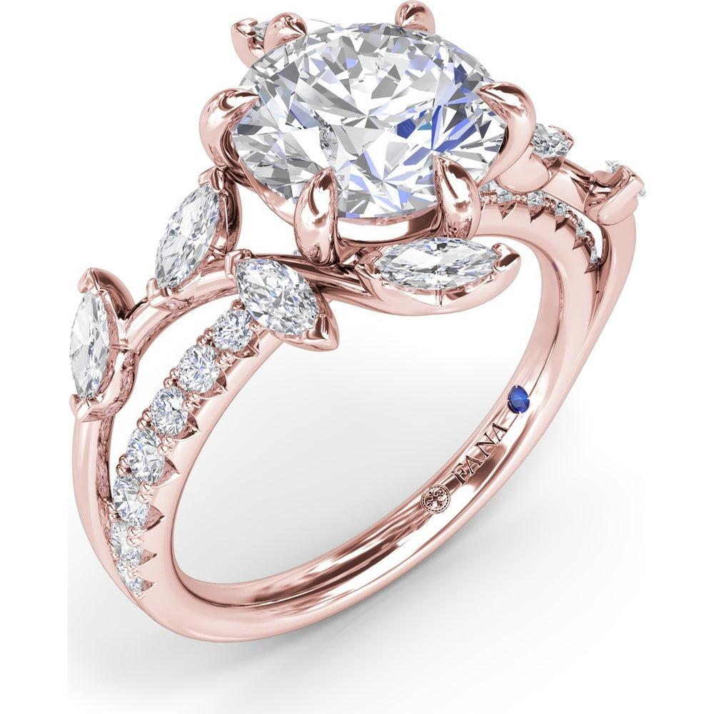 Vine-Inspired Split Shank Engagement Ring Setting with Marquise and Pavé Diamond Accents by Fana - 0.92 Carat Total Diamond Weight