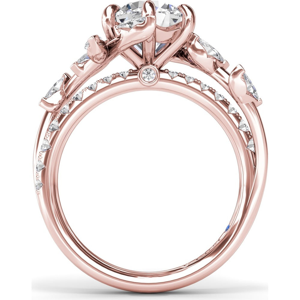Vine-Inspired Split Shank Engagement Ring Setting with Marquise and Pavé Diamond Accents by Fana - 0.92 Carat Total Diamond Weight