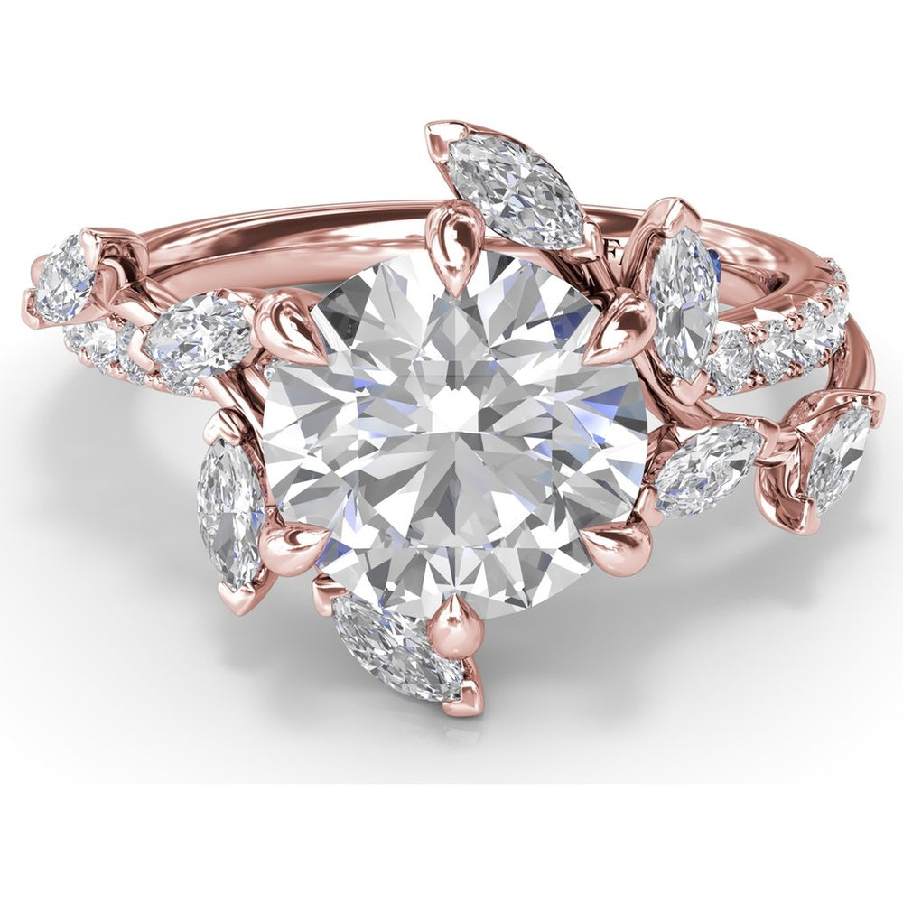 Vine-Inspired Split Shank Engagement Ring Setting with Marquise and Pavé Diamond Accents by Fana - 0.92 Carat Total Diamond Weight