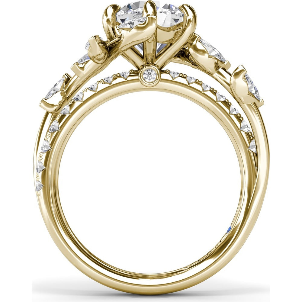 Vine-Inspired Split Shank Engagement Ring Setting with Marquise and Pavé Diamond Accents by Fana - 0.92 Carat Total Diamond Weight