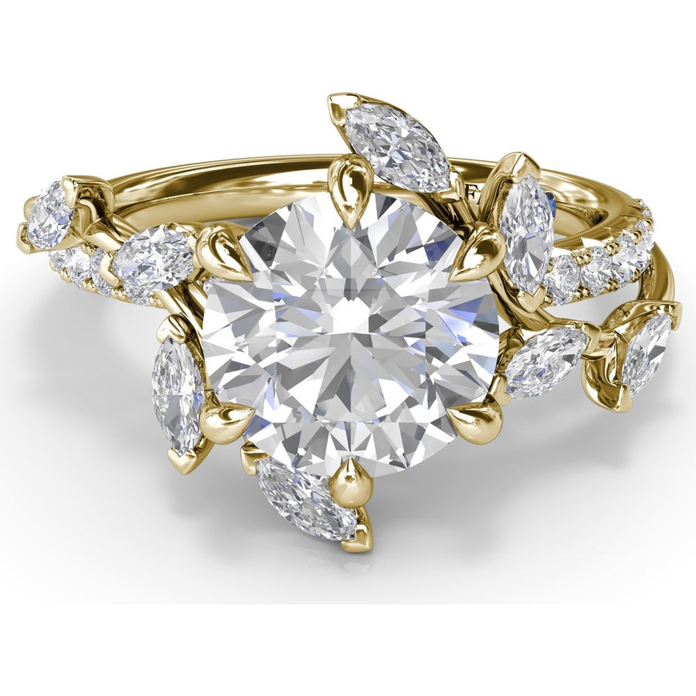 Vine-Inspired Split Shank Engagement Ring Setting with Marquise and Pavé Diamond Accents by Fana - 0.92 Carat Total Diamond Weight