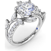 Vine-Inspired Split Shank Engagement Ring Setting with Marquise and Pavé Diamond Accents by Fana - 0.92 Carat Total Diamond Weight