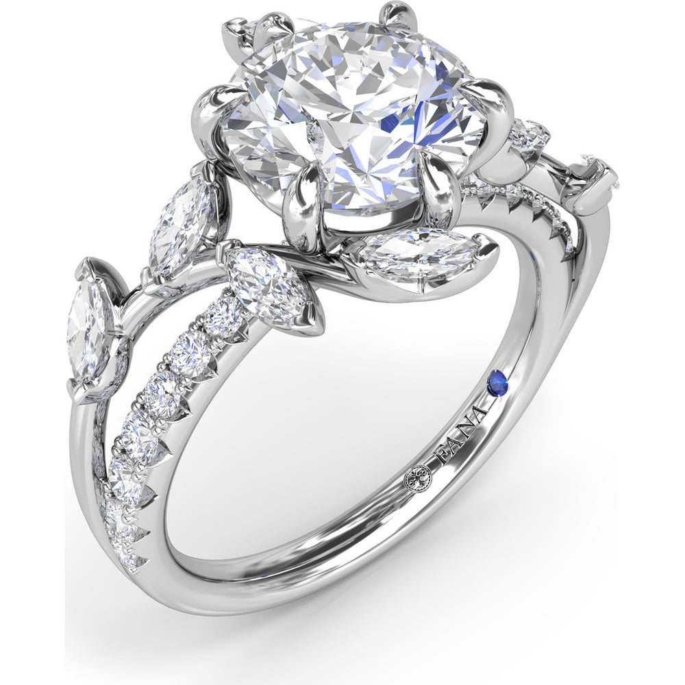 Vine-Inspired Split Shank Engagement Ring Setting with Marquise and Pavé Diamond Accents by Fana - 0.92 Carat Total Diamond Weight