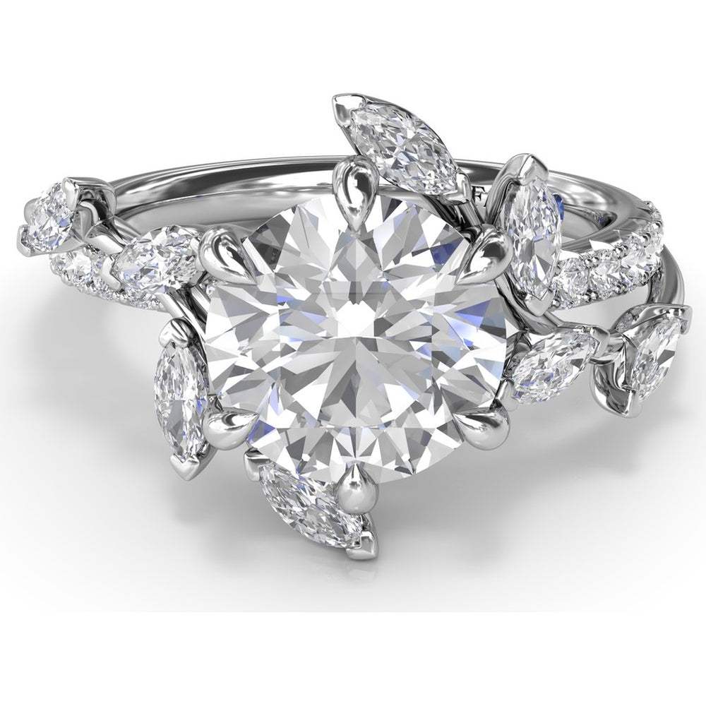 Vine-Inspired Split Shank Engagement Ring Setting with Marquise and Pavé Diamond Accents by Fana - 0.92 Carat Total Diamond Weight