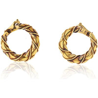 Vintage Cartier 18K Yellow Gold Twisted Vine Hoop Earrings - Clip-On, 33mm Width, 37.1g Weight