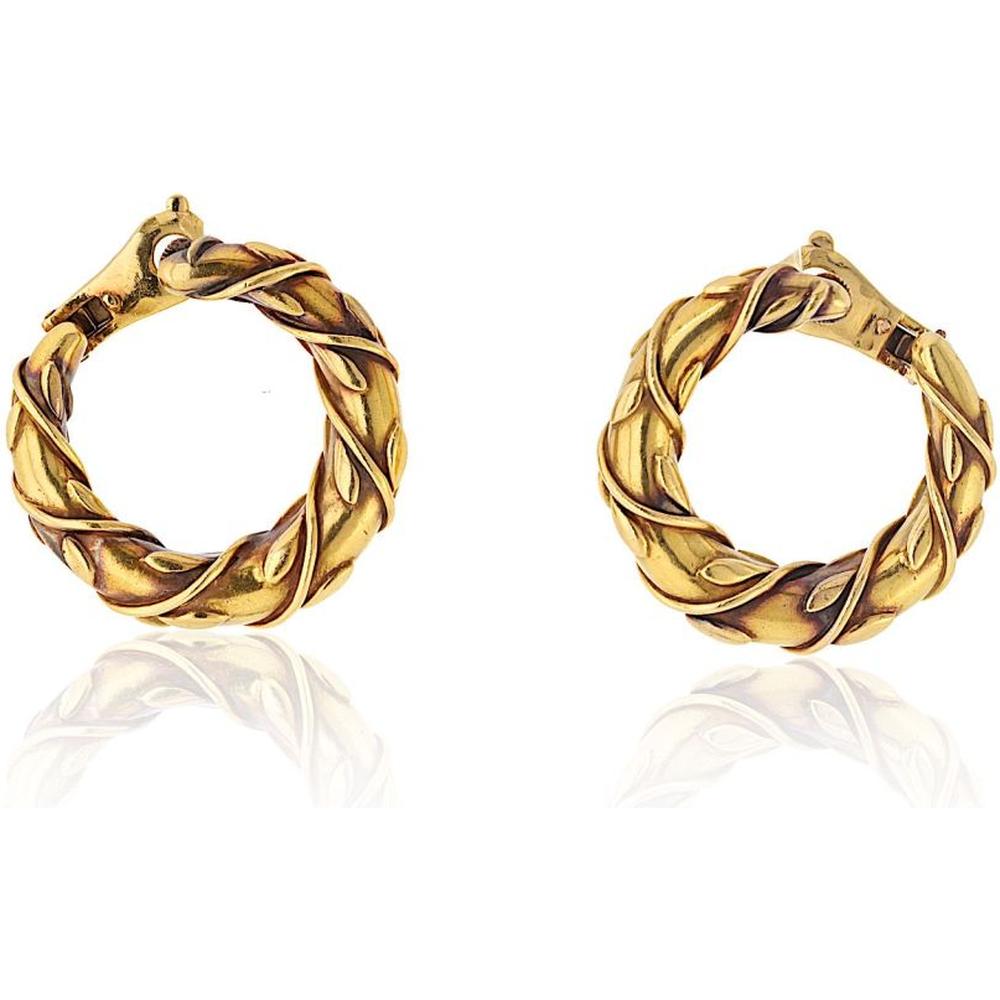 Vintage Cartier 18K Yellow Gold Twisted Vine Hoop Earrings - Clip-On, 33mm Width, 37.1g Weight