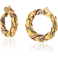 Vintage Cartier 18K Yellow Gold Twisted Vine Hoop Earrings - Clip-On, 33mm Width, 37.1g Weight