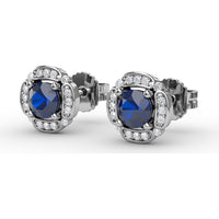 Vintage Channel Set Cushion Sapphire Stud Earrings with Pavé Diamond Halo by Fana - 1.54 Carat Total Gemstone Weight