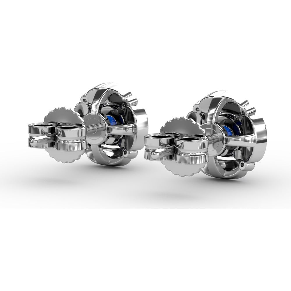 Vintage Channel Set Cushion Sapphire Stud Earrings with Pavé Diamond Halo by Fana - 1.54 Carat Total Gemstone Weight