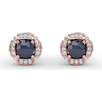 Vintage Channel Set Cushion Sapphire Stud Earrings with Pavé Diamond Halo by Fana - 1.54 Carat Total Gemstone Weight